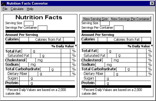 Nutrition Facts Convertor Screen Shot